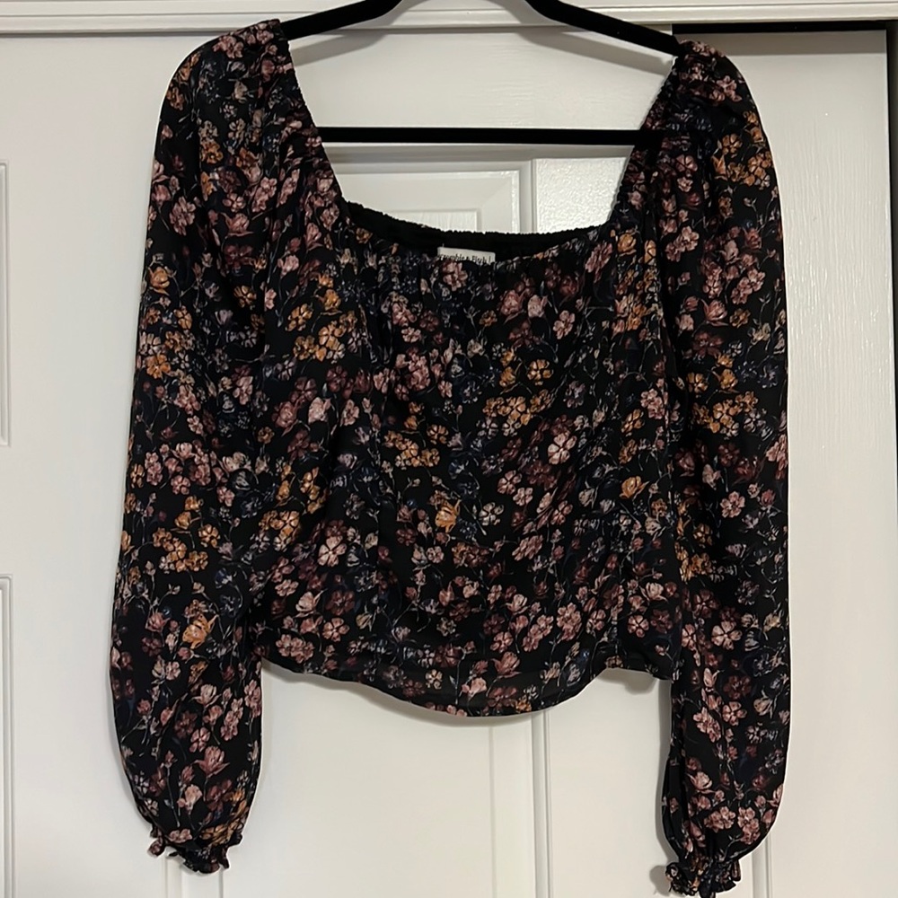 Abercrombie & Fitch Black Floral Long-Sleeve Blouse